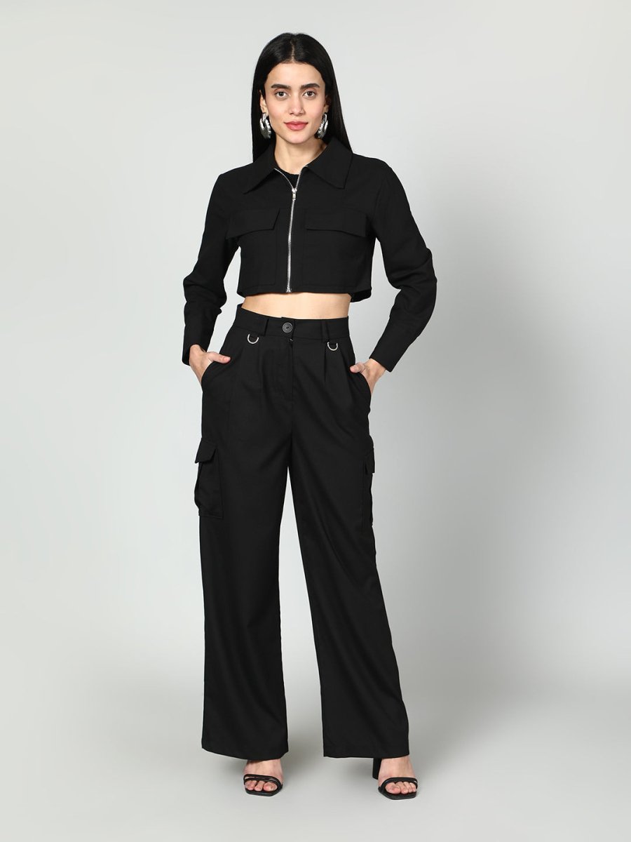 Gaiia Cropped Zipper Jacket With Cargo Pants - GAIIA